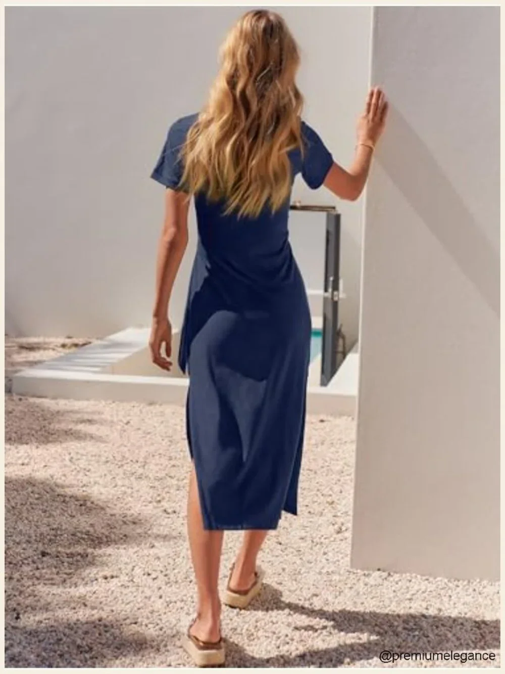 Summer Maxi T-Shirt Dress Short Sleeve Crewneck Tie Waist Slim Fit Slit
